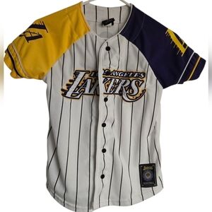 NBA Los Angeles Lakers Striped Youth Baseball Jersey Size Medium 10/12